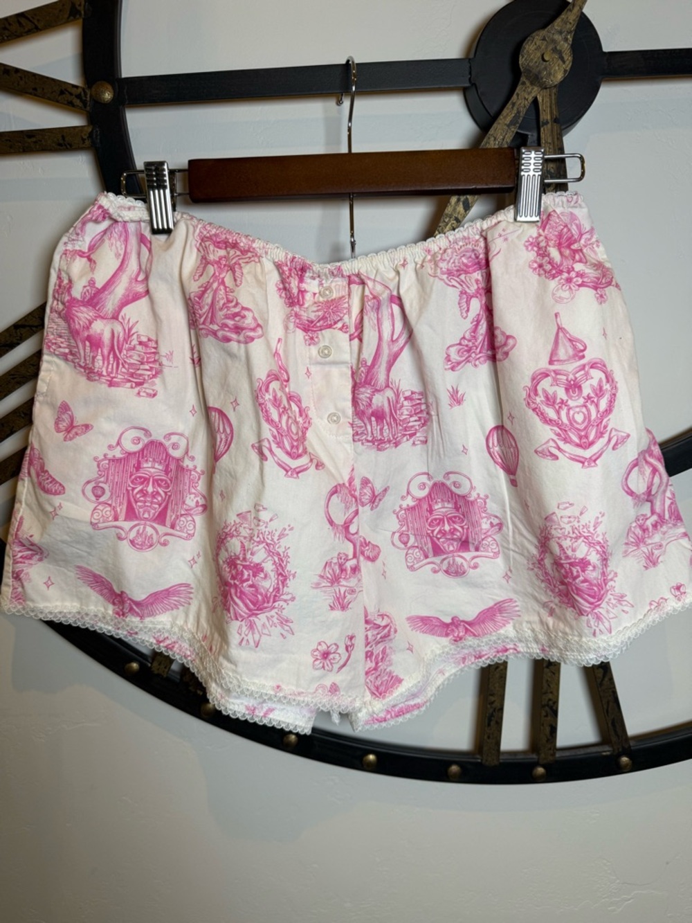 Wicked by Katie Kime Pink Toile Print Cotton Lounge Shorts